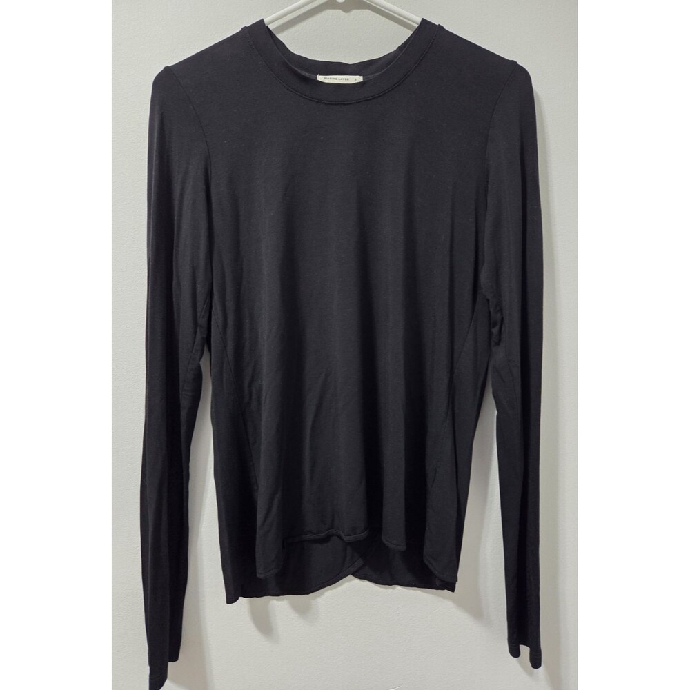 Marine Layer Womens Black Long Sleeve Vented Back Stretch Tee Small Minimalist